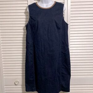 Lauren Ralph Lauren Dark Wash Denim Shift Dress with Leather Trim